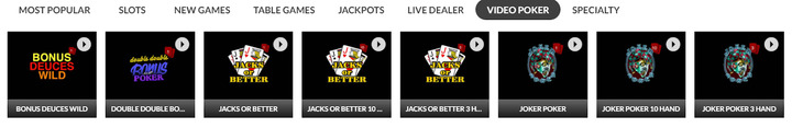 Video poker page. Again, not so many games