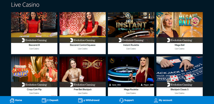 Live casino page