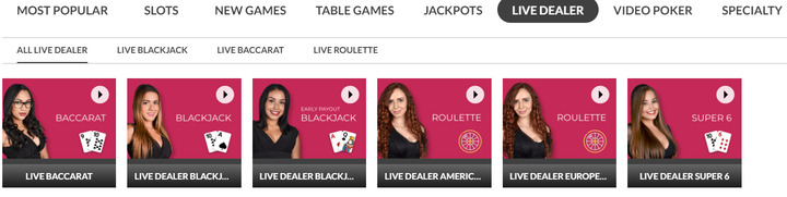 Live dealer games page. There are only six of them