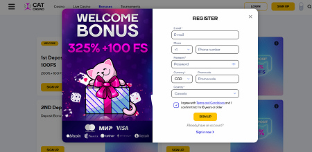 Cat Casino Registration form