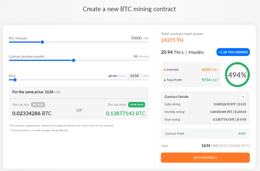 create a new BTC cloud mining contract