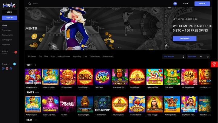 Mirax casino page