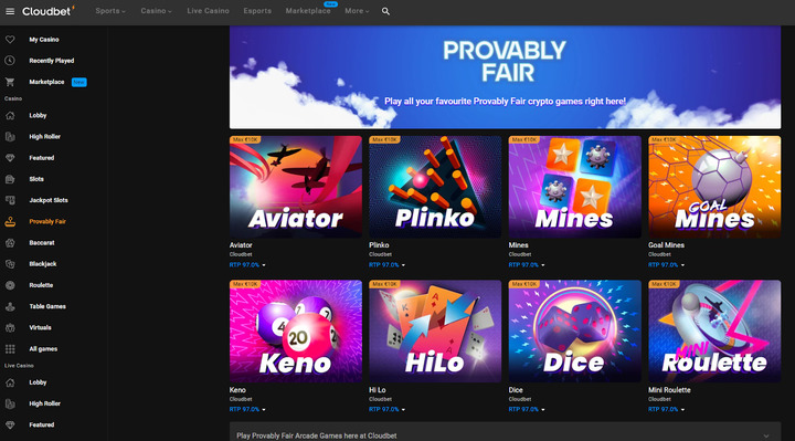 provably fair games by cloudbet