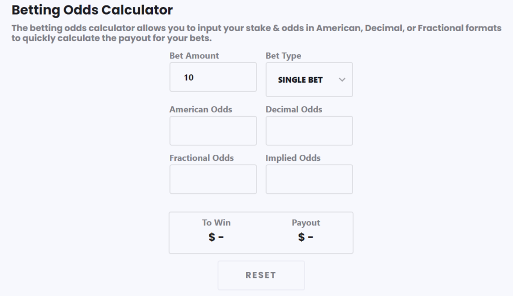 Betting odds calculator 