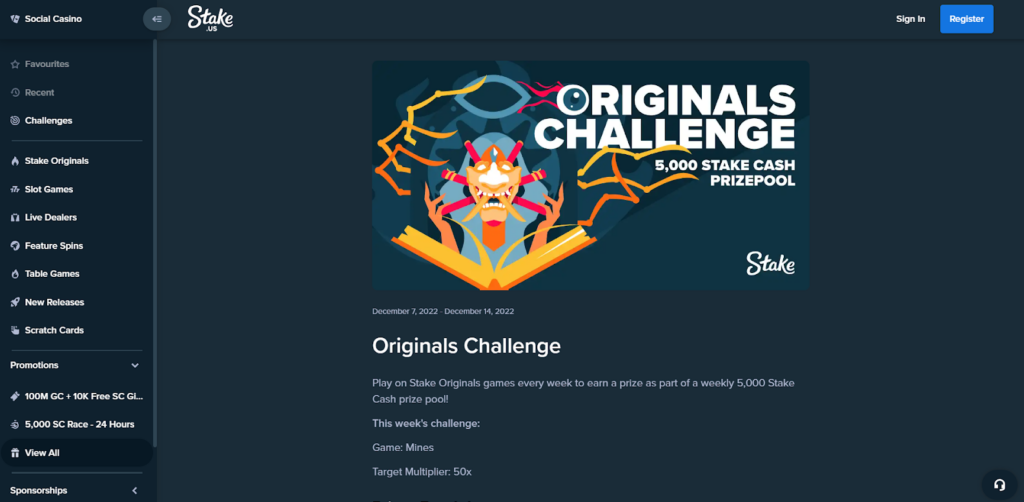 Image of the Originals Challenge 5,000 Stake Cash Prize Pool bonus: sorcerer, white lettering on a gray background