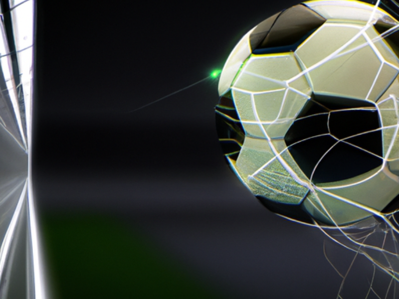 An AI-generated image of a football ball hitting a virtual net