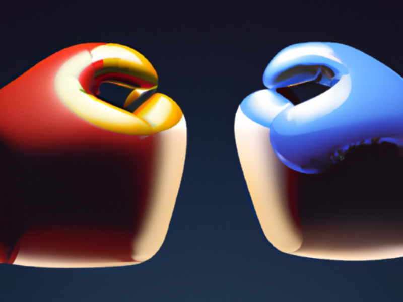 An AI-generated image of red and blue boxing gloves 