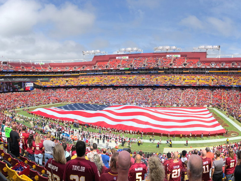 An image of FedExField and the spectators welcoming the players