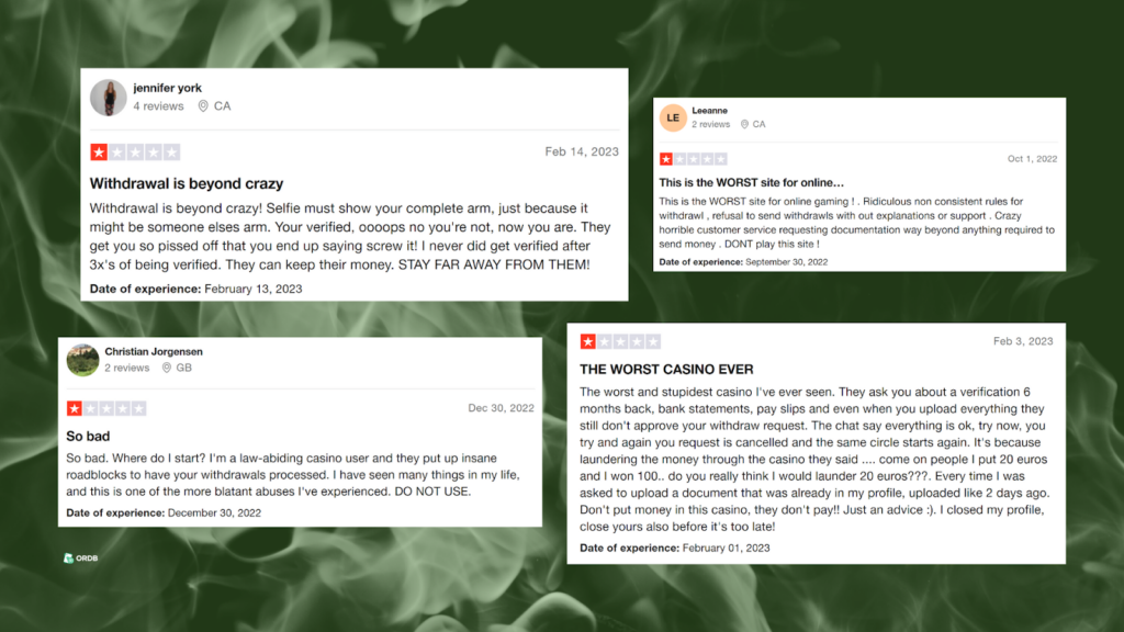 Negative comments on TrustPilot review site