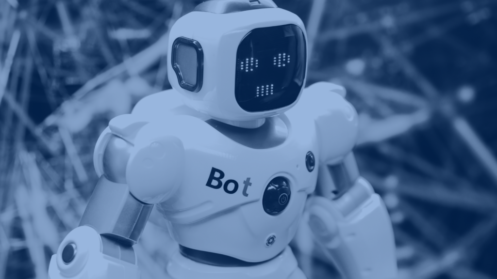 A white robot with a mark saying "Bot"
