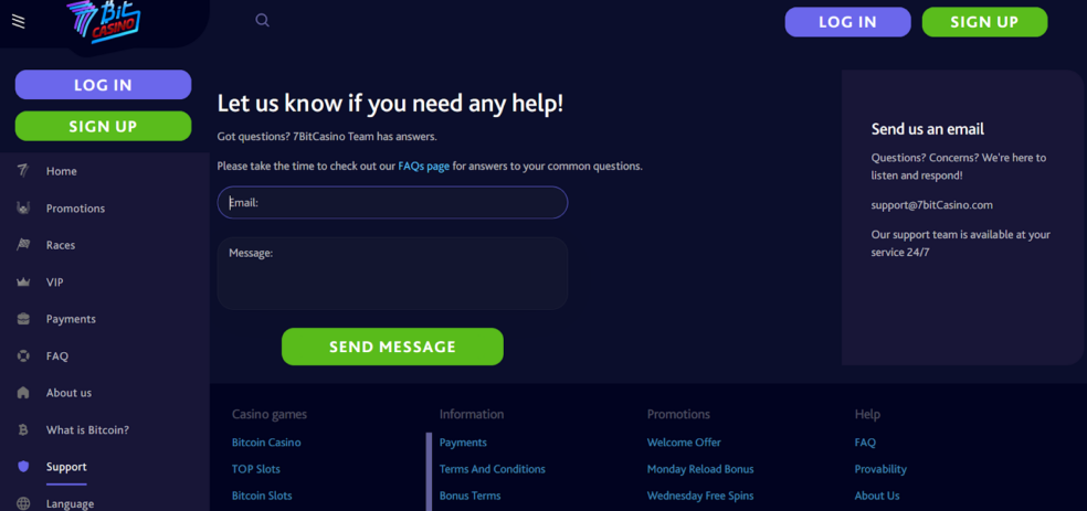 7Bit customer support page 