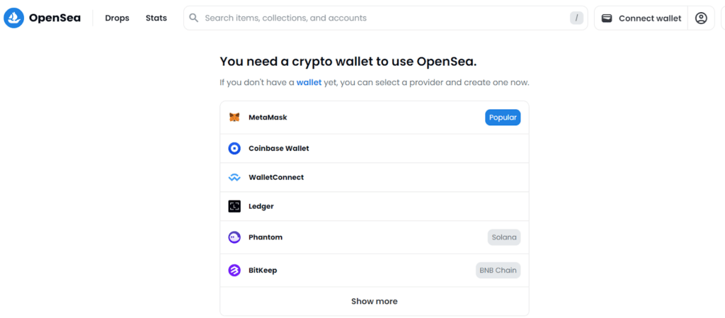 OpenSea sign-up page