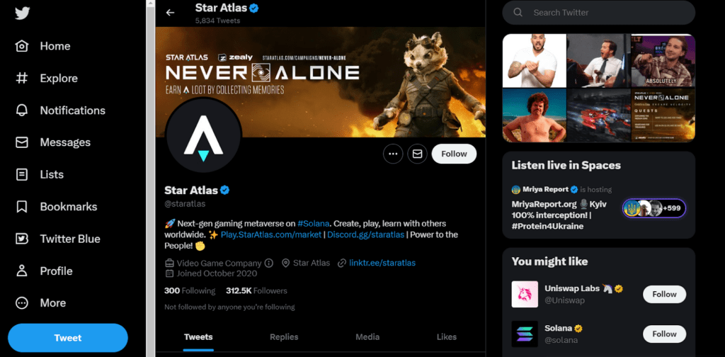 ATLAS crypto company's Twitter page 
