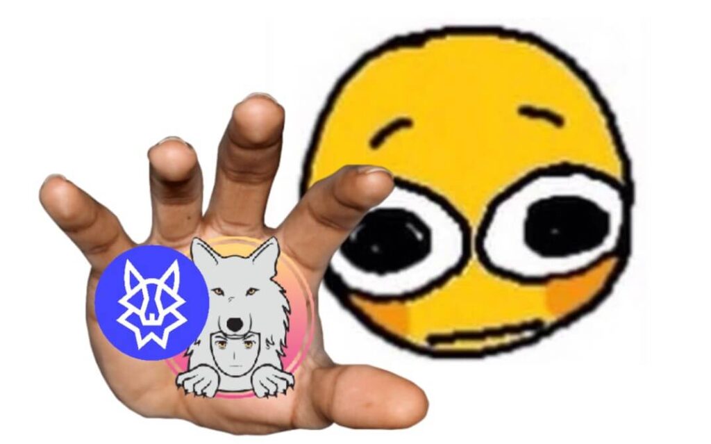 A cursed emoji meme grabbing crypto coins