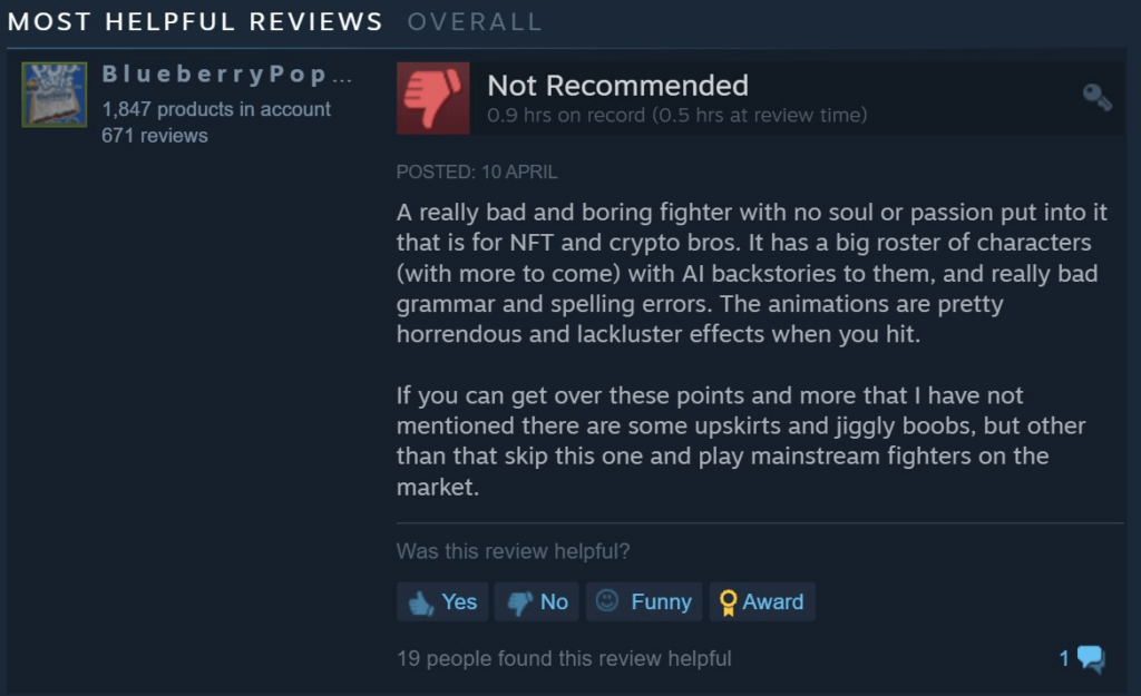 A screenshot of a negative Steam review 