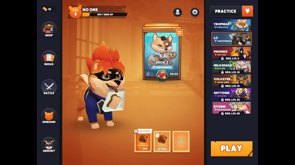 Game menu with the player's dog