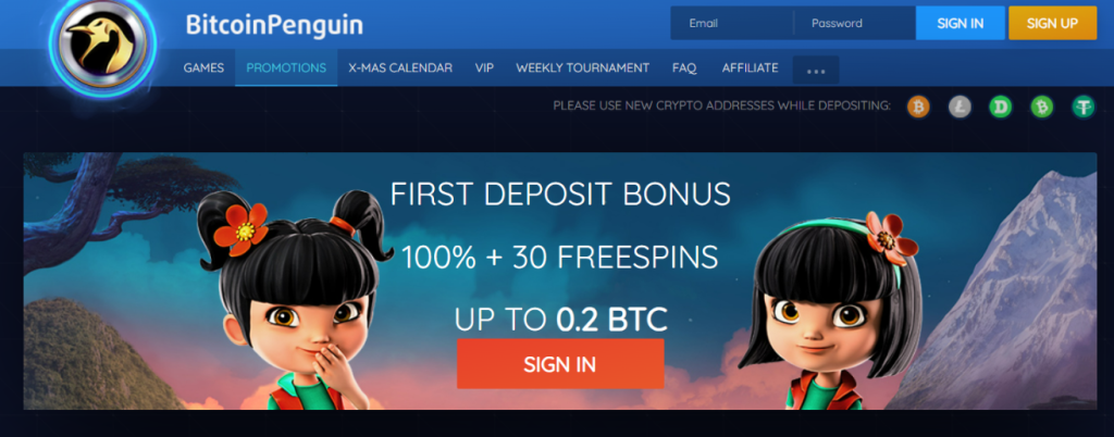 Deposit Bonus BitcoinPenguin page