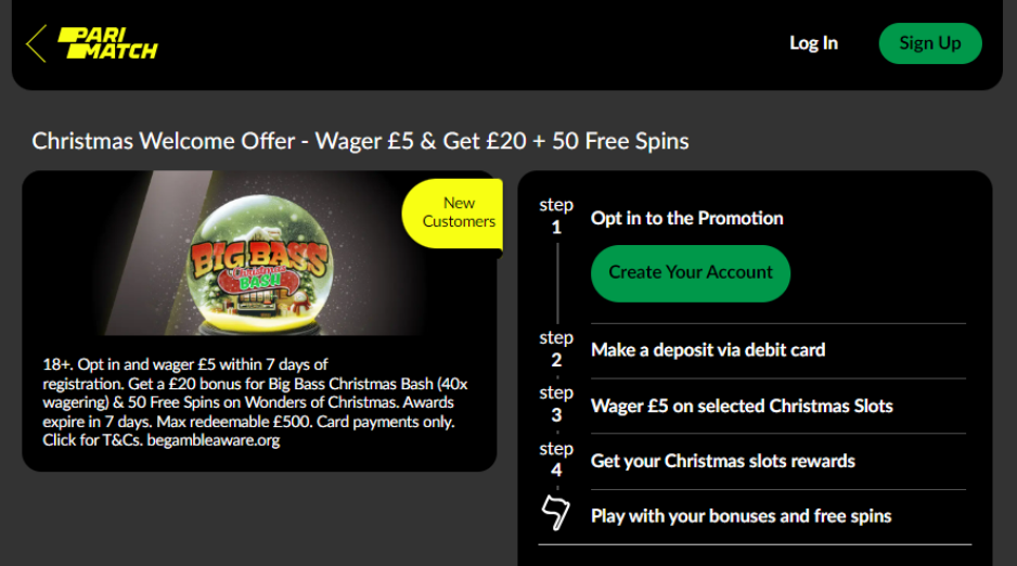 Christmas offer Parimatch page