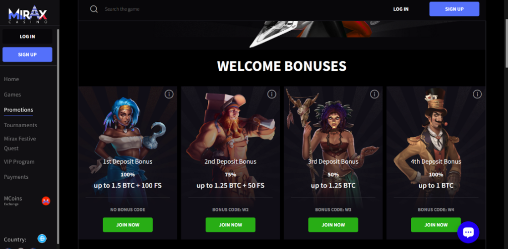 Mirax Casino promotions section