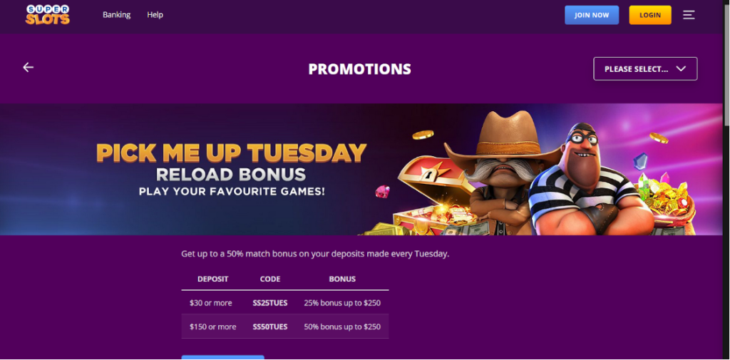 Super Slots Casino Tuesday reload bonus