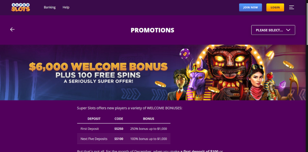 Super Slots Casino welcome package