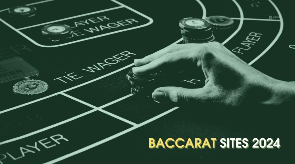 A Baccarat table and a person placing their bet on the Banker